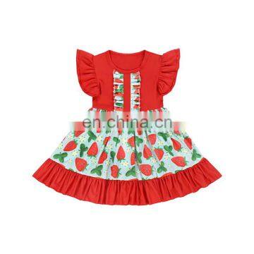 Light Purple Flutter Sleeve Girl Dress Stripe and Flower Pattern Short Sleeve Beautiful Dresses For Baby Girl photo-3