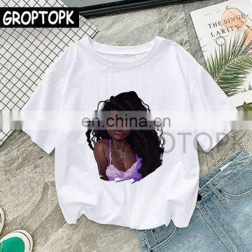 Cool Melanin Black Girl Personalized Digital Printing White Round Neck T-shirt European and American Trend photo-2