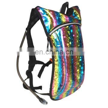 Custom Design Shiny Laser Leather Insulated Festival Hydration Backpack Pack
