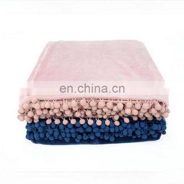 Designer Customer Pompom Blanket Flannel Fleece High Quality Bed Throw Blankets