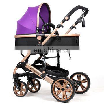 Deep Purple Lycra Cotton High Landscape Prams With Antibacterial Antiskid Push Handle