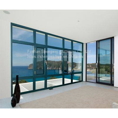 Tempered glass casement window with inside grill glass sliding window exteror balcony floor to ceiling windows