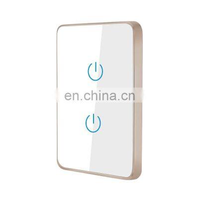 Mirror wall touch dual control switch ZigBee US standard L+N wire timing remote control champagne frame white smart switch panel