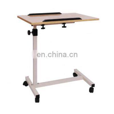 high quality hospital multi-function height adjustable movable folding wooden overbed dining table