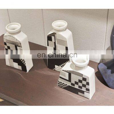Nordic Geometrical Pattern Decal Porcelain Luxury Modern Decorative Flower Ceramic Vase photo-3