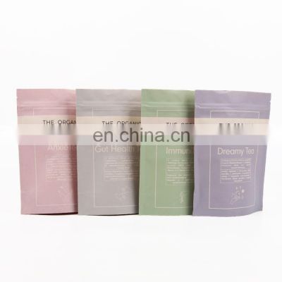 Customized Printed Resealable Food Grade Ziplock Doypack Moisture-proof Zipper Kraft Paper Bag Tea Bag with Tear Notch