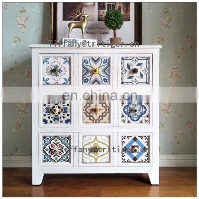 white Solid wood storage cabinet drawers storage wooden cabinet