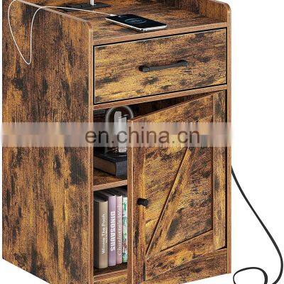 Nightstand with Cabinet and Power Outlet USB Ports