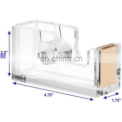 Classic Modern Design Clear Acrylic Gold Adhesive Tape Paper Cutter Tape Dispenser for Office photo-4