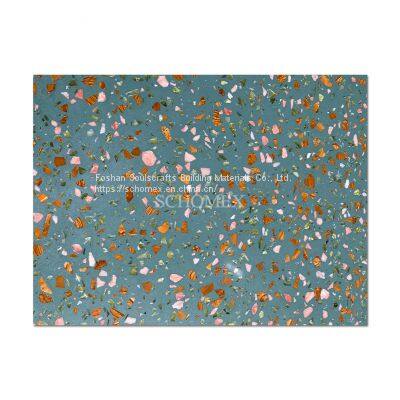 Soulscrafts White Marble Chips Concrete Black Big Slab Terrazzo Flooring photo-3