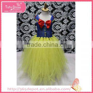 New Style bright yellow ribbon prom dress fluffy voile girl's dress children frocks designs