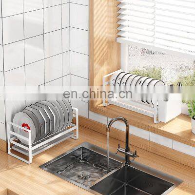 Dish Rack with Utensil Holder and Drainboard Set for Kitchen Counter Cabinet Metal Plates Bowls Drainer Dinnerware Organizer