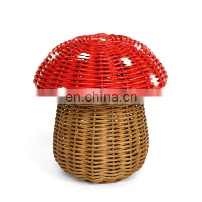 Hot Sale Mushroom Rattan Storage Basket With Lid Decorative Bin Decor Hand Woven Shelf Organizer Cute Handmade Handcrafted Gift