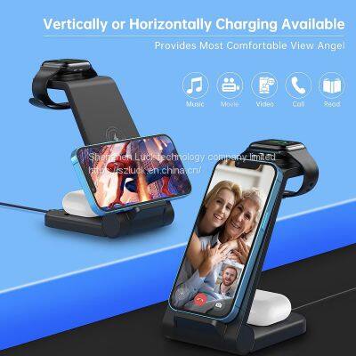 3 in 1 15w 10w Fast Charge Wireless Charger Stand Holder Qi Wireless Charging Multifuncion Station for IPhone IWatch Air photo-2