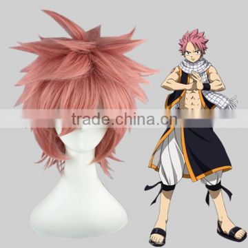 High Quality 35cm Short Straight Fairy Tail Wig Natsu Dragneel Pink wig Synthetic Anime Wig Cosplay Hair Wigs