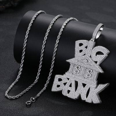 Hip Hop 3A+ CZ Stone Paved Bling Iced Out Dollars Money Sign Big Bank Pendant Necklaces for Men Rapper Jewelry Gold Silver Color photo-3