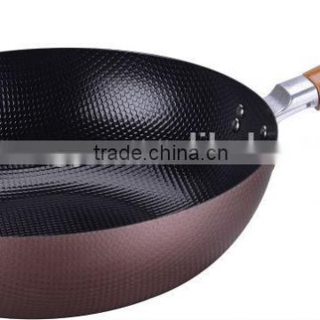 Carbon steel non stick wok with wooden handle