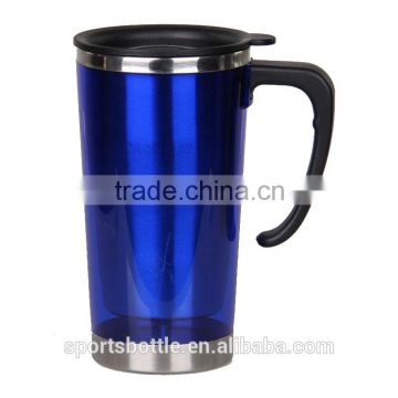 classic office design double wall steal inner PS outer travel mug/ auto mug with pp handle