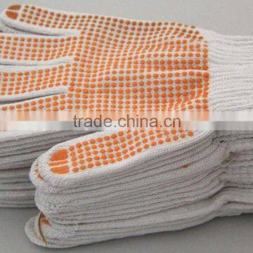 bleached white yellow twist orange pvc dotted cotton glove