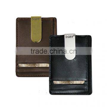 Slim and simple leather metal money clip minimalist wallet