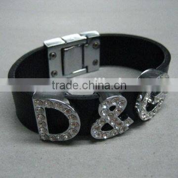 18mm Width Black Genuine Leather Letter Wristbands