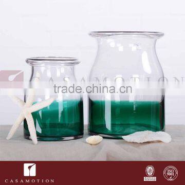 CASAMOTION Rimmed Hand Blown Art Glass Vase, Green, Large