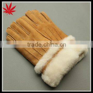 High quality Brown color girls gift double face gloves with Fur