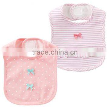 Japanese wholesale high quality products infant babys bib with cute border and polka dot 2pcs set for girls