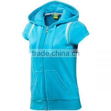 Short Sleeves Hoodie Pullover and Front Zipper