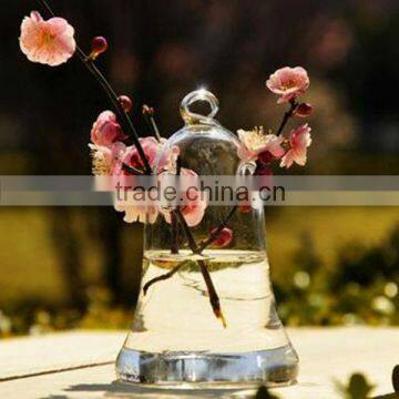 Fashion Hanging Bell Shaped Glass Vase For Home&Wedding Decoration, Flat Bottom