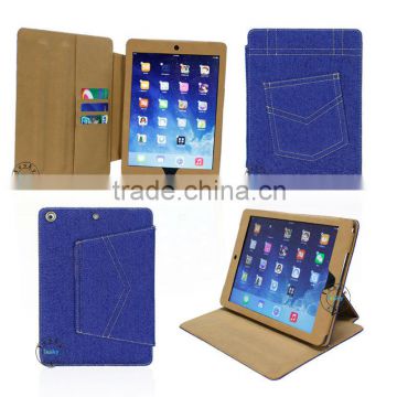 COOL DESIGN JEANS FOLIO COVER CASE FOR IPAD AIR,FANCY TABLET PC SLEEVE FOR IPAD AIR