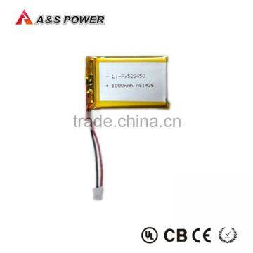 Rechargeable li-polymer battery 3.7v 1000mah 523450 for digital products