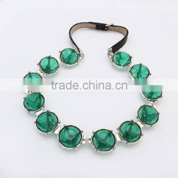 Trending Lady Jewelry Fancy Leather Chain Green Crystal Necklace photo-2