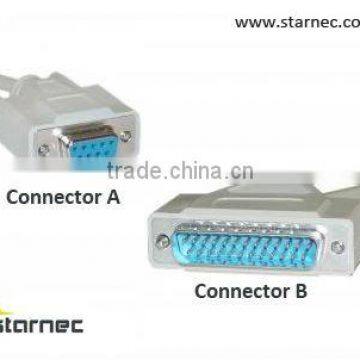 DB9 Female / DB25 Male, 8C, Null Modem Cable, DB9 rs232 serial null modem cable