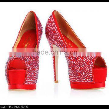 Sexy large size up 12 peep toe crystal party women high heel platform shoes