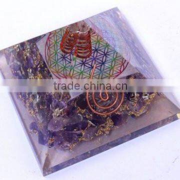 Amethyst Chakra Flower Of Life Symbol Pyramid Crystal Point : Orgone Products