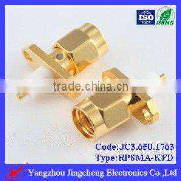 Reverse Polarity SMA Male Body With Female Pin Solder Straight Micro Strip 2 Hole Flange Mount
