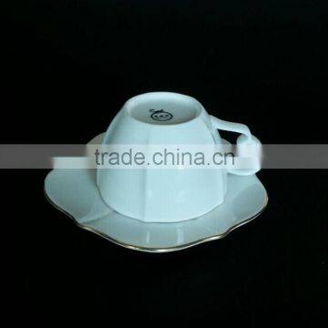 Gold Rim Tea Cup and Saucer 200cc /100cc Flower Shape Ceramic Bone China Cup and Saucer photo-4