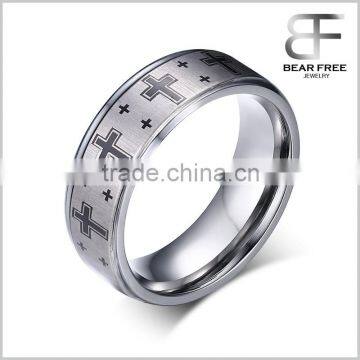 8MM Tungsten Carbide Mens Celtic Cross Design Wedding Band Ring