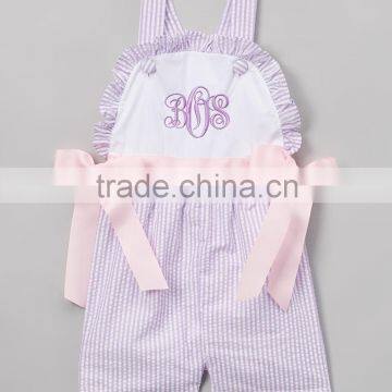 Toddler seersucker bottom romper ribbon ruffle bodysuit summer easter holiday one piece suit