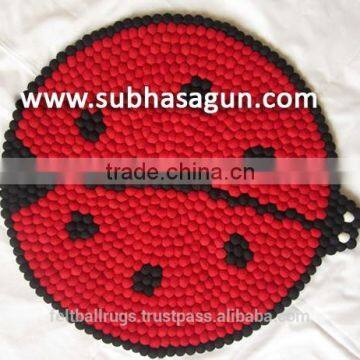 Lady Bug Woolen Felt Ball Rugs for Living Room from Nepal