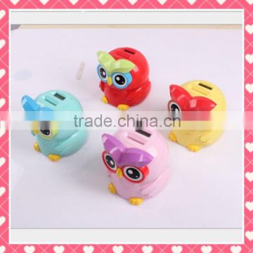 Cute Owl plastic money box, promotion gift Cute Owl plastic money box, custom OEM money box Shenzhen production