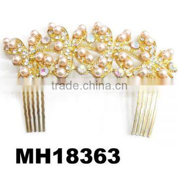 decorative crystal pearl double metal hair combs hair clip womens