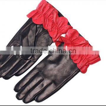 ladies winter plain style fashion colorful cute sheepskin leather gloves