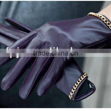 Fashion leather gloves with iron chain