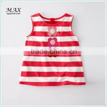 100%cotton children vest applique flower kids vest stripe kids light tank top made in china