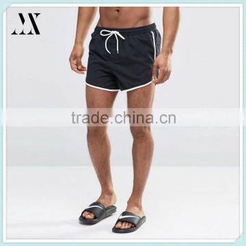 2016 wholesale plain mesh lining contrast piping 100% polyester swim running shorts