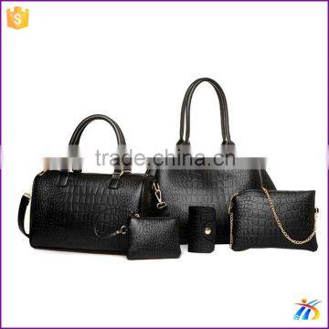 2015 China factory OEM 5 pcs in one black handbag set wholesale handbag