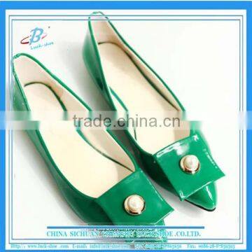 Apple green lady summer flats noble pearl decorate dress shoes office shoes