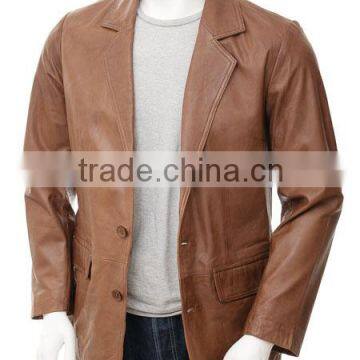 Fitted Exotic Collarless Leather Jackets For Men